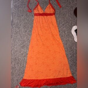 Roxy Orange Sleeveless halter Maxi Sundress large junior or misses medium EUC